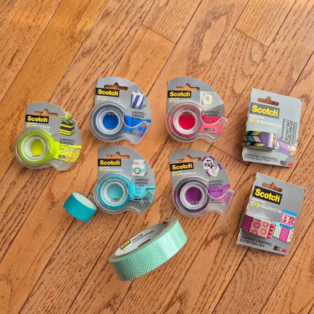 Lot of 8 3M Scotch Expressions Tape 3/4" x 300 and Masking Tape 0.94" x 20yd